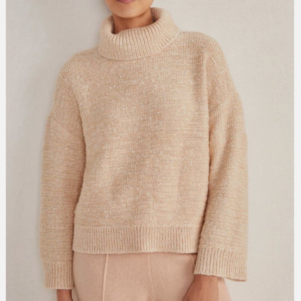 NEW Haven Well Within Marled Turtleneck Knit Sweater Light Yellow Cream Size M